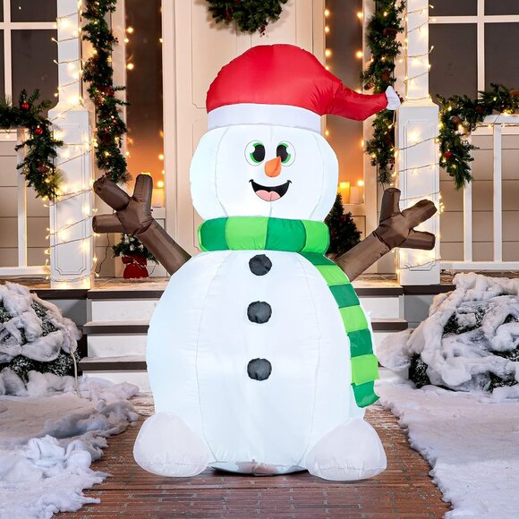 5 Ft Christmas Inflatables Snowman w/ Santa Hat Blow up Xmas Yard Decoration - Picture 1 of 12